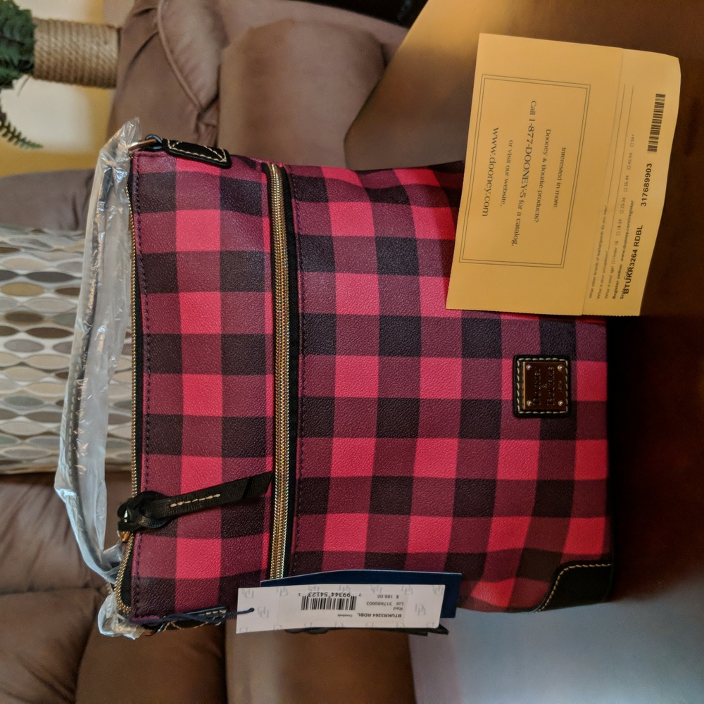 NWT Dooney & Bourke Red & Black Plaid Crossbody